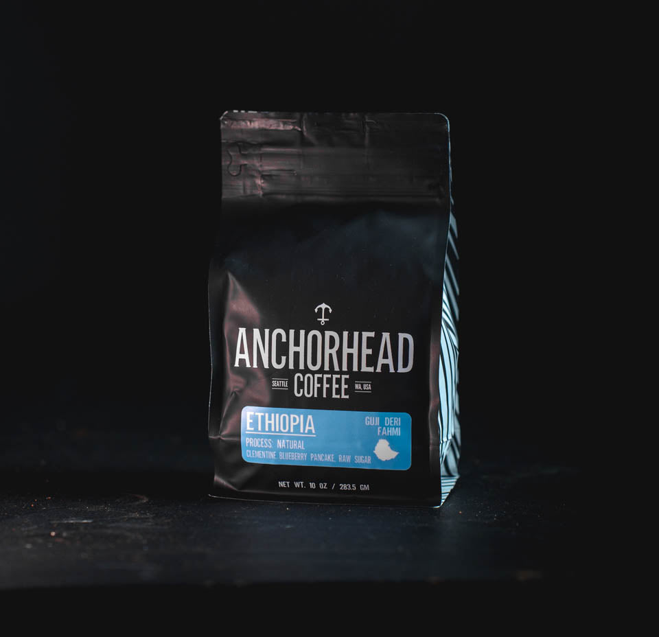 Anchorhead Coffee Ethiopia coffee bag on a dark background